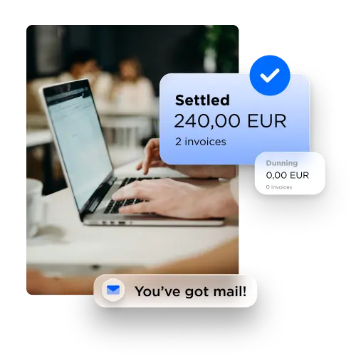 A visual showing how you can see the payment/invoicing processes including automated emails and dunning all provided by Frisbii