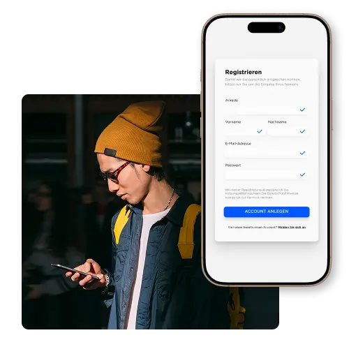 A registration form on a mobile phone