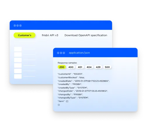 A visual of dev overviews to show the Open API concept of Frisbii