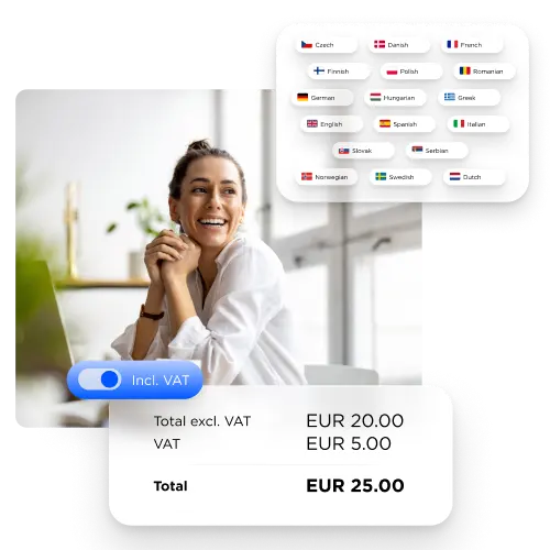 Different language flags and VAT calculations
