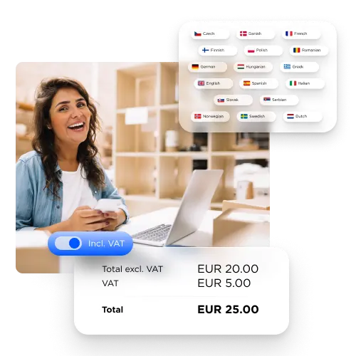 Different language flags and VAT calculations