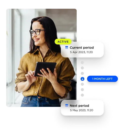 Information on a subscription plan with current period, next period and status