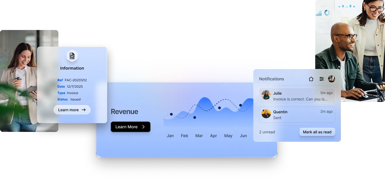 En header, der viser forskellige aspekter af Frisbii-appen til Salesforce, såsom abonnementsoplysninger, indtægtsdata og mere