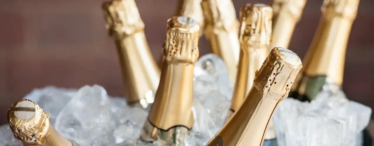 An ice bucket full of champagne bottles